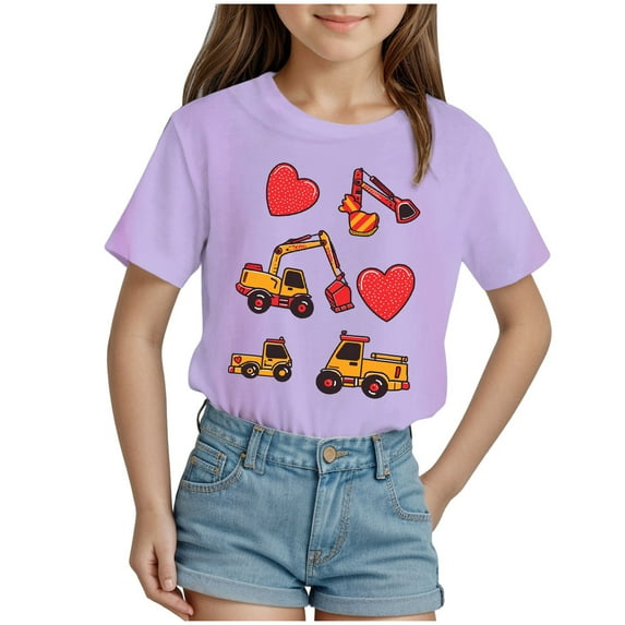 Sopiago Short Sleeve T Shirts for Girls Cartoon Print Summer Tops Toddler Girls Graphic Tees Purple,18-24 Months