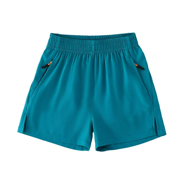 Sopiago Shorts Boys Lightweight Athletic Running Shorts Quick Dry Workout Shorts for Gym Shorts Hiking with Zipper Pockets (Dark Green,8-9 Years)