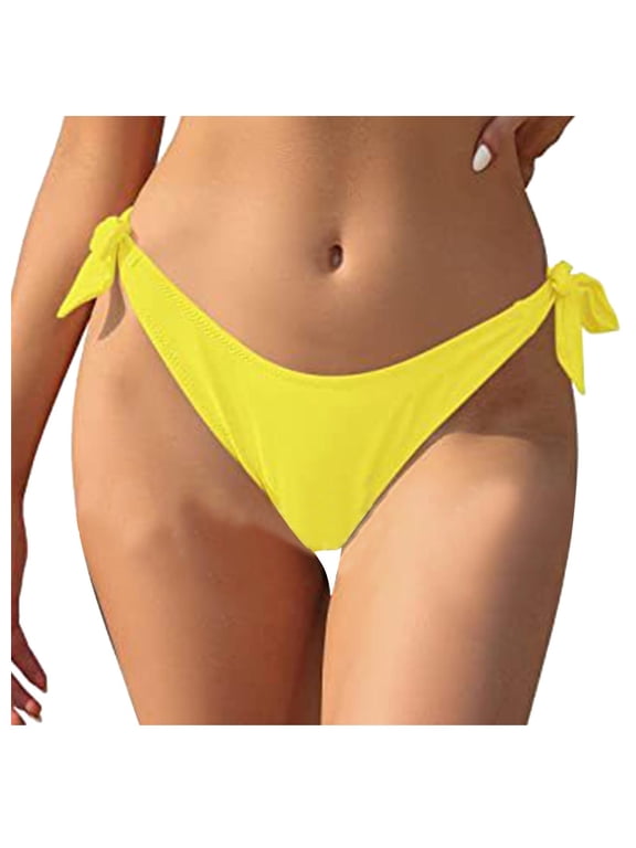 String Bikini Full Coverage Bottom Women's Mid Waist Full Coverage Bikini Bottom Swimsuit Yellow,XL