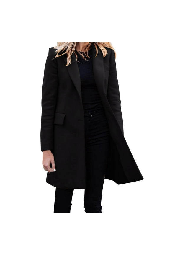 Suit Jackets for Women Business Long Sleeve Blazer Womens Casual Loose Double Button Office Long suit Jacket Black,L