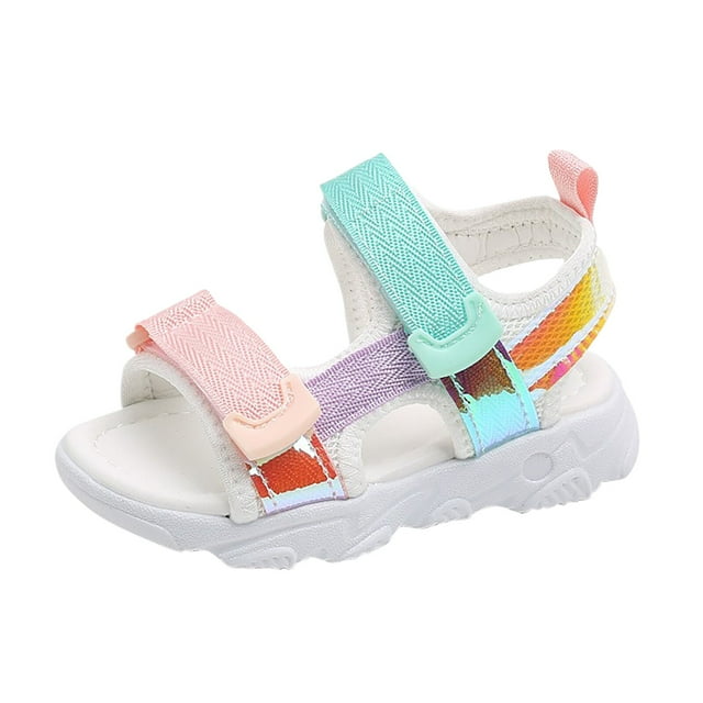 Sopiago Summer Sandals Girls Open Toe Ankle Strap Sandals for Little Big Kids White,12.5