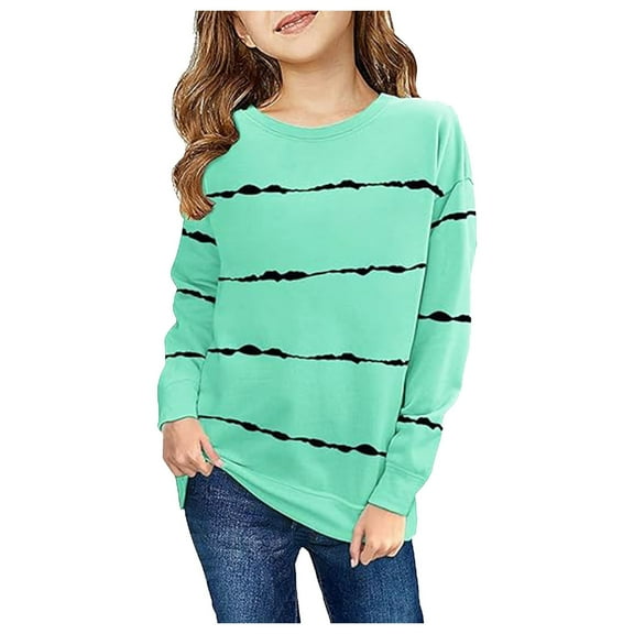 Sopiago Sweatshirt for Girls Casual Crewneck Long Sleeve Cute Pullover Oversized Lightweight Fleece Tops Mint Green,6-7 Years