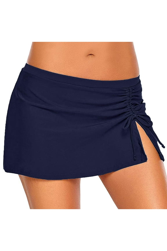 Swim Suits for Women 2024 Swim Skirt High Waisted Ruched Swimsuit Bottom Tankini Bikini Bottom with Pockets Dark Blue,S