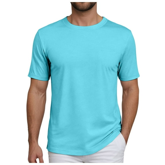 Sopiago T Shirts Men Short Sleeve Soft Crew Neck Lightweight Tee Shirts Casual Summer Basic Tops Light Blue,L
