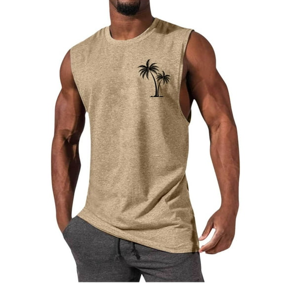 Sopiago Tank Tops Men Hawaiian Palm Tree Print Mens Tank Top Vacation Sleeveless Shirts for Men Muscle Gym Workout Tank Top Khaki,S