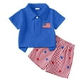 thumbnail image 1 of Sopiago Toddler Baby Boy 4th of Outfits Gentleman Short Sleeve Button Down Shirt Dress Shorts Fourth of July Toddler Boys Summer Clothes Set Blue,0-6 Months, 1 of 3