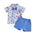 thumbnail image 1 of Sopiago Toddler Baby Boy 4th of Outfits Gentleman Short Sleeve Button Down Shirt Dress Shorts Fourth of July Toddler Boys Summer Clothes Set Sky Blue,18-24 Months, 1 of 3