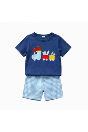 Toddler Baby Boy Back to School Outfit 12 18 24 Months 2T 3T 4T Clothes Short Sleeve Shirts + Plaid Shorts Baby Boy Clothes Blue,5-6 Years