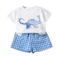 thumbnail image 1 of Sopiago Toddler Baby Boy Clothes 3 6 12 18 24 Months 2T 3T 4T 5T Boys Summer Outfits Letter Print Short Sleeve T-Shirt Denim Shorts Clothing Set Kid Pajamas Blue,6-12 Months, 1 of 4