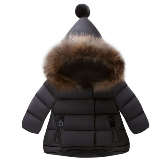 Sopiago Toddler Baby Boy Girl Down Jacket Toddler Winter Warm Puffer Down Coat Kids Cotton Hooded Snowsuit Black,1-2 Years