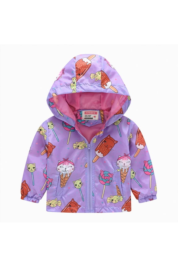 Toddler Baby Boy Girl Zip Up Jacket Cartoon Print Lightweight Hooded Windbreakers Outdoor Raincoat(Brown,12-18 Months)