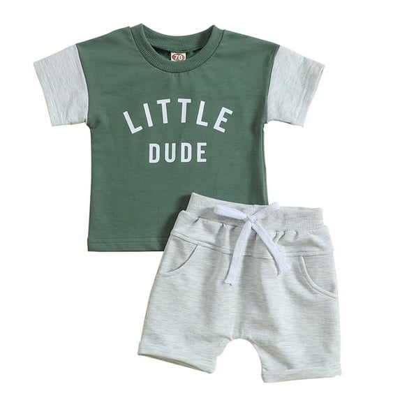 Sopiago Toddler Baby Boy Summer Clothes Set Letter Print Crew Neck Short Sleeve T-Shirts Elastic Waist Shorts 2Pcs Outfits Green,12-18 Months
