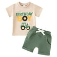 thumbnail image 1 of Sopiago Toddler Baby Boy Summer Clothes Tractor Letter Short Sleeve T-Shirt Tops Pockets Casual Shorts Set Baby Boy Outfits Beige,6-12 Months, 1 of 6