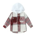 thumbnail image 1 of Sopiago Toddler Baby Boys Girls Long Sleeve Hooded Coat Button Down Hooded Plaid Shirt Hoodie Jacket Tops Outwear Fall Winter Clothes Red,2-3 Years, 1 of 6