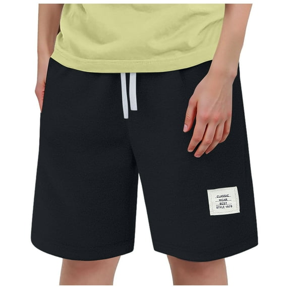 Sopiago Toddler Basketball Shorts Kids Casual Cotton Shorts Elastic Waist Drawstring Summer Shorts Boys with Pockets Black,6-7 Years