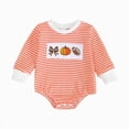 thumbnail image 1 of Sopiago Toddler Boy Girl Halloween Outfit Baby Boys Onesie Waffled Long Sleeve Striped Crewneck Bodysuit Romper Newborn Fall Winter Clothes（Orange,6-12 Months）, 1 of 4
