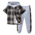 thumbnail image 1 of Sopiago Toddler Boy Outfits Spring Summer Flannel Button Down Short Sleeve Clothes for Boys Plaid Hoodied Tops + Pants Brown,2-3 Years, 1 of 7