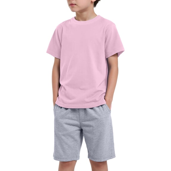 Sopiago Toddler Boy Summer Clothes Kids Baby Solid Short Sleeve T-Shirt and Shorts Set Boys Cotton Outfits Pink,18-24 Months