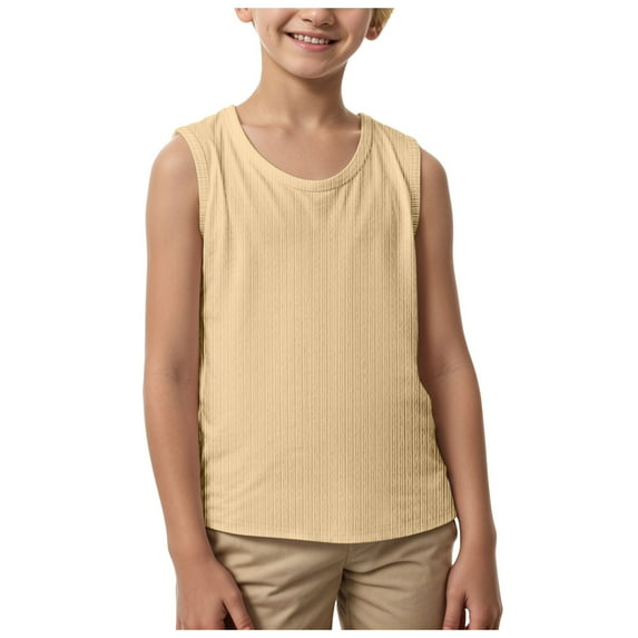 Sopiago Toddler Boy Tank Tops Cotton Undershirts for Boys Sleeveless Shirts Kids Toddler Soft Round Neck Tank Tops Yellow,6-7 Years
