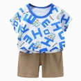 thumbnail image 1 of Sopiago Toddler Boys Clothes 3T Toddler Boys Summer 2PCS Outfits Letter Print Short Sleeve Shirt Top Shorts Set Yellow For 18-24 Months 2t 3t 4t 5t 6t Infant Baby Boy Clothes Sky Blue,9-18 Months, 1 of 6