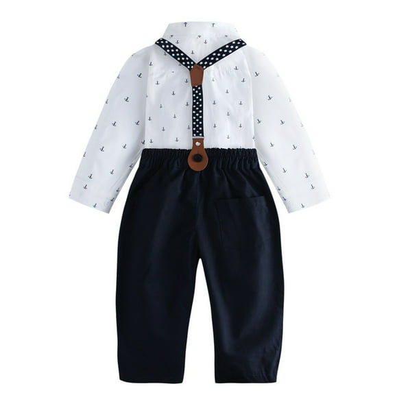 Sopiago Toddler Boys Dress Suit Baby Boy Clothing Set，Bowtie Shirts Suspenders Pants 3pcs Gentleman Outfits Suits White,18-24 Months