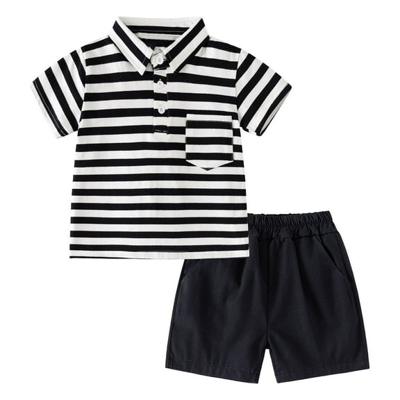 Sopiago Toddler Boys Outfits Baby Boy Summer Clothes Polo Shirt Little Boy Shorts Set Cotton Clothes for Boys Black,18-24 Months