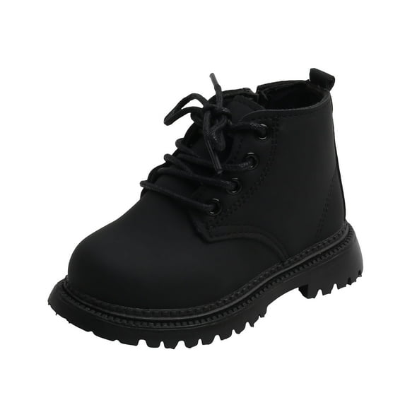 Sopiago Toddler Girl Ankle Boots Kids Unisex Lace Up Outdoor Autumn Winter Shoes Hiking Water Resistant Boots Toddler Black,11.5