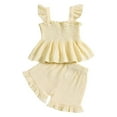 thumbnail image 1 of Sopiago Toddler Girl Clothes 2Pcs Baby Girl Summer Outfits Ruffle Sleeveless Shirts Floral Tops + Shorts Clothing Set Beige,9-12 Months, 1 of 7
