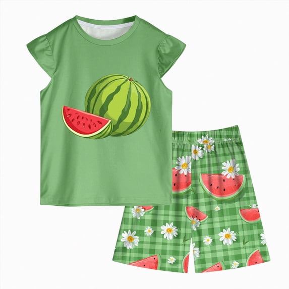 Sopiago Toddler Girl Clothes 2T 3T 4T 5T Summer Outfits Cotton Sleeveless Tank Tops Shorts Little Girls Clothing Set Green,4-5 Years