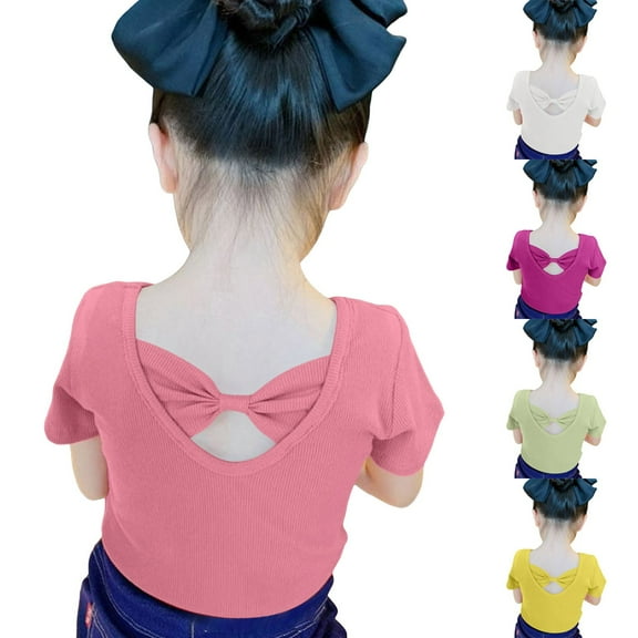 Sopiago Toddler Girl Cotton Short Sleeve T Shirts Baby Criss Cross Back Shirts Crewneck Summer Tops for Girls Tee Shirts Watermelon Red,4-5 Years
