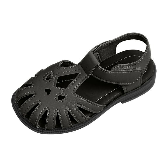 Sopiago Toddler Girl Sandals Summer Soft Closed-Toe Princess Flower Outdoor Casual Sandals for Girls Lightweight Anti-Slip Leather Flats Black,3 (Toddler/Little Kid/Big Kid)