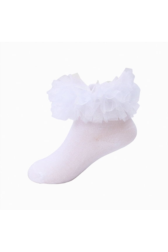Toddler Girl Socks with Big Ruffle Lace Frilly Turn Cuff Dress Socks,0-6 Months
