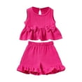 thumbnail image 1 of Sopiago Toddler Girl Summer Clothes Solid Linen Outfits for Girls Bows Ruffle Tank Tops Shirts + Ruffled Short Set (Hot Pink,12-18 Months), 1 of 7