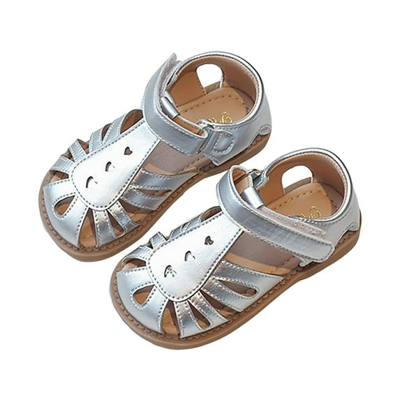 Sopiago Toddler Girl Summer Sandals Flower Girl Close Toe Dress Shoes for Girls Flats Wedding Princess Silver,10.5 (Toddler/Little Kid/Big Kid)