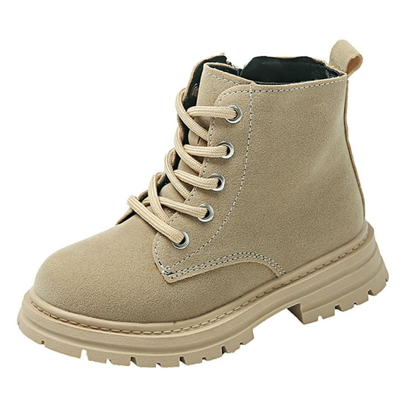 Sopiago Toddler Girls Boots Kids Lace Up Waterproof Combat Glitter Shoes With Side Zipper Boots for Boys Khaki,3