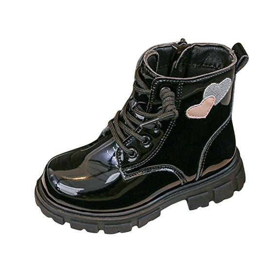 Sopiago Toddler Girls Boots Waterproof Lace Up Glitter Mid Calf Combat Boots With Side Zipper Boots for Toddler Boys Black,11.5