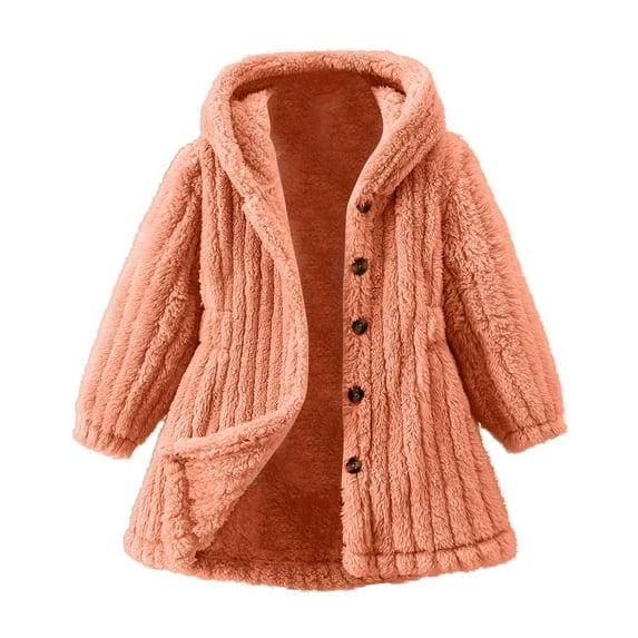 Sopiago Toddler Girls Fuzzy Fleece Jacket Casual Button Down Sherpa Overcoat Fur Kids Jackets Girls Outwear with Hood Orange,3-4 Years
