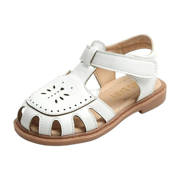 Sopiago Toddler Girls Sandals Kids Soft Rubber Princess Flat Shoes Summer Flower Girl Shoes Beige,11 (Toddler/Little Kid)