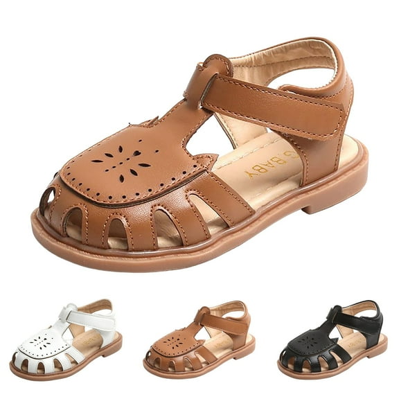 Sopiago Toddler Girls Sandals Kids Soft Rubber Princess Flat Shoes Summer Flower Girl Shoes Brown,11 (Toddler/Little Kid)