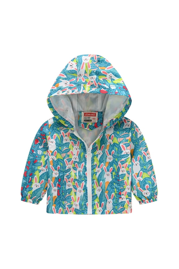 Toddler Jacket with Hooded Cartoon Lightweight Baby Girls Boys Spring Windbreaker Outerwear for Easter Rabbit Kids Green,18-24 Months