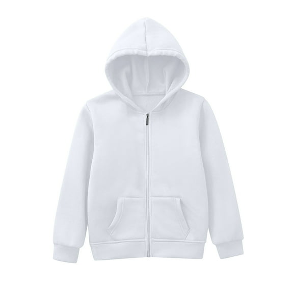 Sopiago Toddler Kids Boys Sweatshirts Zip Up Simple Solid Color Warm Sweatshirts Thickening hoodie for Boys Girls White,8-9 Years