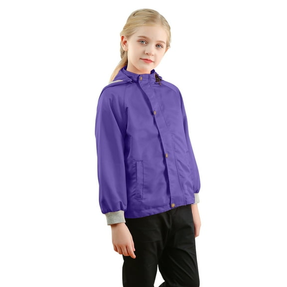 Sopiago Toddler Kids Zip Rain Jacket Girls Hooded Coat Casual Lightweight Girls Windbreaker Waterproof Rain Jacket (Purple,5-6 Years)