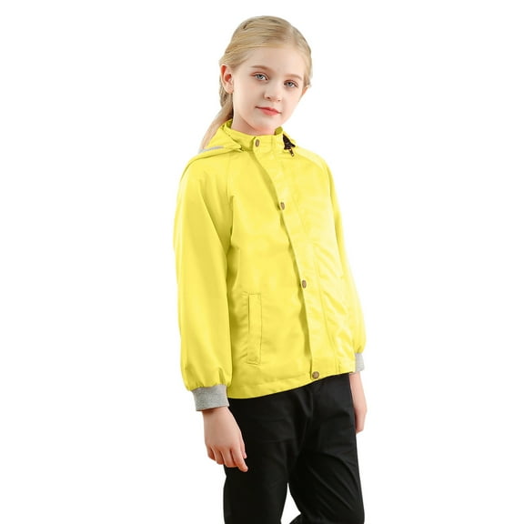 Sopiago Toddler Kids Zip Rain Jacket Girls Hooded Coat Casual Lightweight Girls Windbreaker Waterproof Rain Jacket (Yellow,1-2 Years)