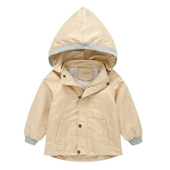 Sopiago Toddler Kids Zip Rain Jacket Girls Hooded Coat Casual Lightweight Waterproof Windbreaker Beige,3-4 Years