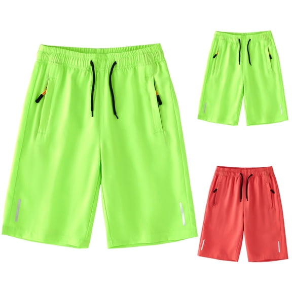 Sopiago Toddler Shorts Boys Lightweight Quick Dry Workout Gym Hiking Soccer Shorts Boys with Zip Pockets Green,6-7 Years