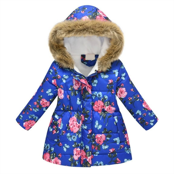 Sopiago Toddler Winter Coat Girls Heavyweight Hooded Puffer Jacket Kid Parka Fleece Snow Outwear Blue,4-5 Years