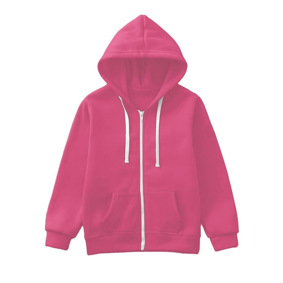 Sopiago Top Kids Hoodies Long Sleeve Solid Color Jackets Zip Up Sweatshirt for Boys Girls Winter Warm Coats Outerwear Boys Girls Zipper Hoodie (Hot Pink,3-4 Years)
