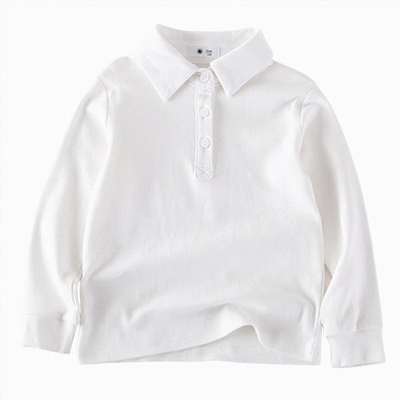 Sopiago Uniform Shirts for Boys Boys Shirts Back to School Long Sleeve T-Shirt Casual Button Uniforms Top Collared Tops(White,12-18 Months)