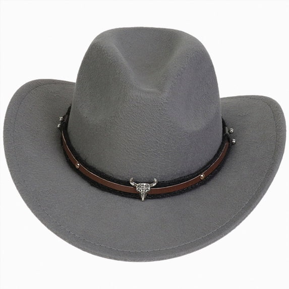 Sopiago Western Cowboy Hat for Kids Boys Girl Classic Roll Up Fedora Hat with Buckle Belt Grey,3-18 Years
