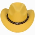 thumbnail image 1 of Sopiago Western Cowboy Hat for Kids Boys Girl Classic Roll Up Fedora Hat with Buckle Belt Yellow,3-18 Years, 1 of 7